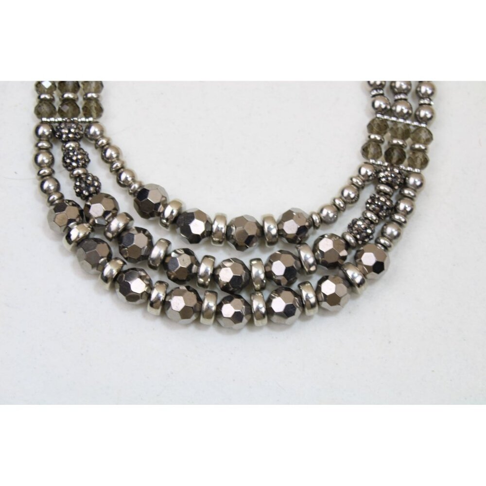 Chicos Gray Silver Beaded Statement Necklace Mult… - image 2